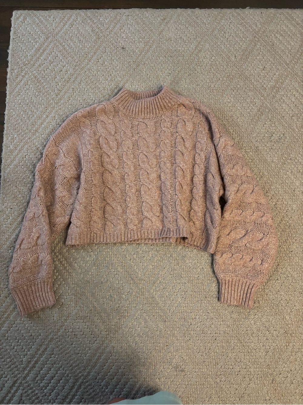 Altar'd State Blush Cable Knit Cropped Turtleneck Sweater